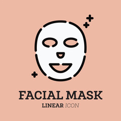 Facial mask sheet icon. Linear symbol. Beauty skin. Woman's face. Cosmetology, medicine and health care. Flat style.
