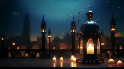 Fototapeta premium 3d render of the mosque at night with moonlight 