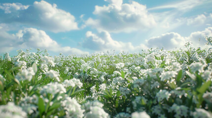 Fototapeta na wymiar hyper-realistic images of Sweet Alyssum in a meadow setting, utilizing cinematic framing to convey serenity. Highlight the natural and realistic colors of the blooms