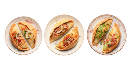 Delicious Calzones Collection: Traditional Italian Pizza on transparent background. Tasty Homemade Cuisine Set with Fresh Ingredients for Lunch and Dinner, Isolated in Studio.