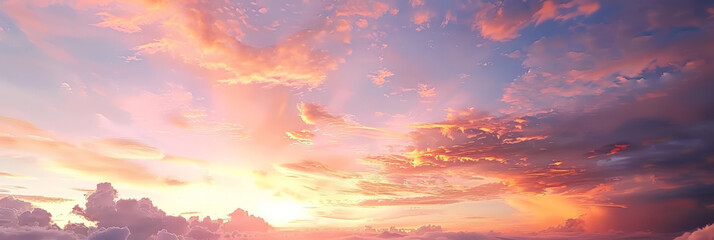soft color sunset in space, sunset sky with orange clouds lanscape banner