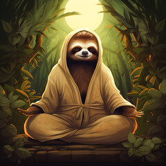 Sloth in a tranquil zen garden