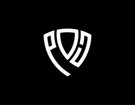 POJ creative letter shield logo design vector icon illustration
