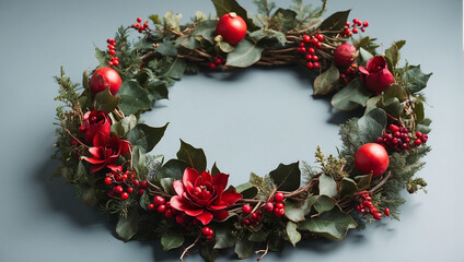 Fototapeta na wymiar Christmas wreath on white background Christmas wreath on a wooden door