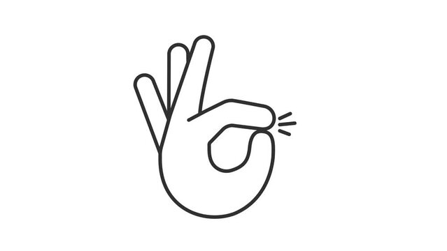 Line animation of OK gesture icon. Hand Gesture. Loop HD video. transparent background. Outline motion graphic animation