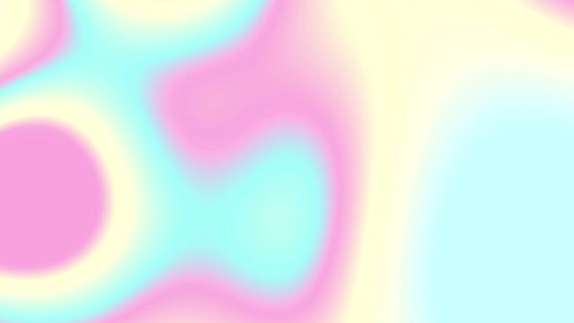 Pastel rainbow morphing gradient background. Liquid animation in marshmallow colors. Flowing motion light yellow, cyan blue, soft pink blurry round shapes for website, application, cover, screensaver