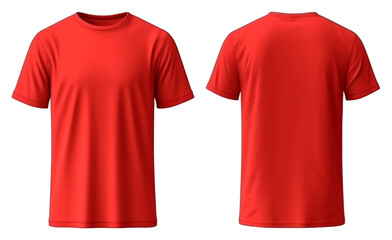 front and back view of plain red t-shirt template mockup, generative ai