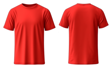 front and back view of plain red t-shirt template mockup, generative ai