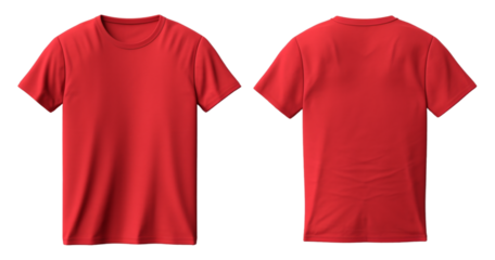 front and back view of plain red t-shirt template mockup, generative ai