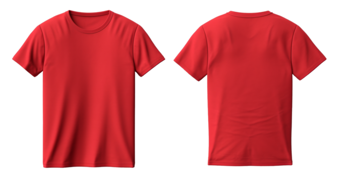 front and back view of plain red t-shirt template mockup, generative ai