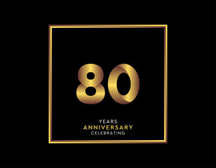 80 Year Anniversary With Gold Color Square