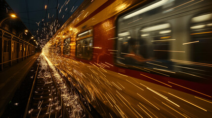 Fototapeta na wymiar Pasenger train brakes at station platform.