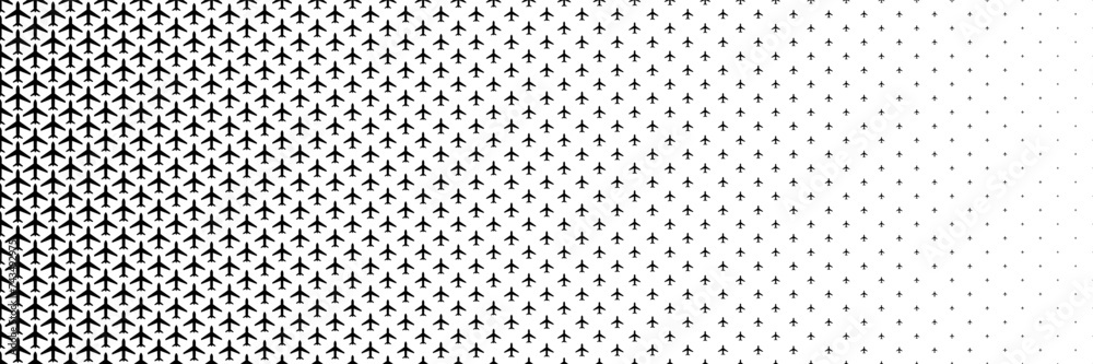 Aufkleber horizontal black halftone of aeroplane design for pattern and background.