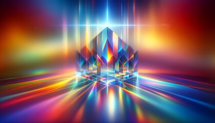 Surreal Crystal Cityscape Emerges in a Vivid Spectrum of Neon Light Rays Abstract Background