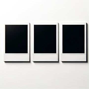 Trio of Blank Instant Polaroid Photos on a Pristine White Background Awaiting Memories
