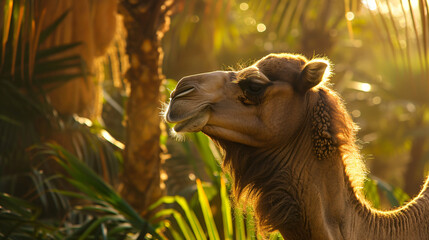 Stunning profile of a ruminating camel. - obrazy, fototapety, plakaty