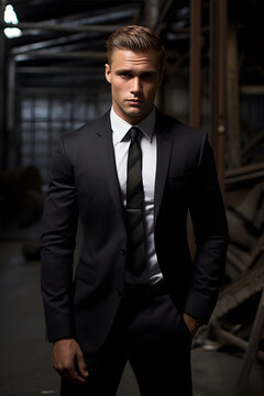 Elegant Sophistication: GQ Fashion Photoshoot featuring Tailored Suit in a Modern Industrial Space