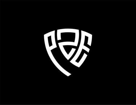 PZE creative letter shield logo design vector icon illustration