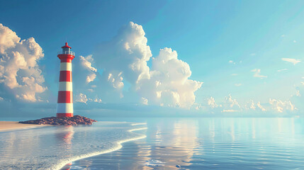 Tall red and white striped lighthouse. - Powered by Adobe