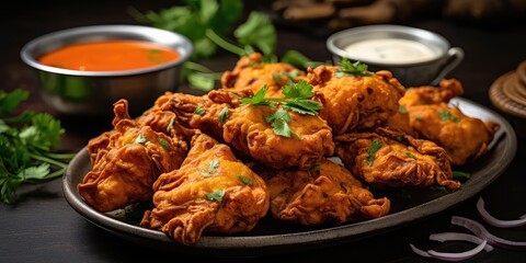 Chicken pakoras are delicious bites made by coating small pieces of chicken in a spiced chickpea flour batter and deep-frying until crispy and golden brown. 