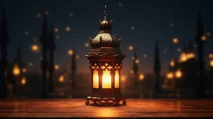 Foto op Canvas An ethereal View of 3D Islamic lantern, with perfect lighting and super realistic © Muhammad