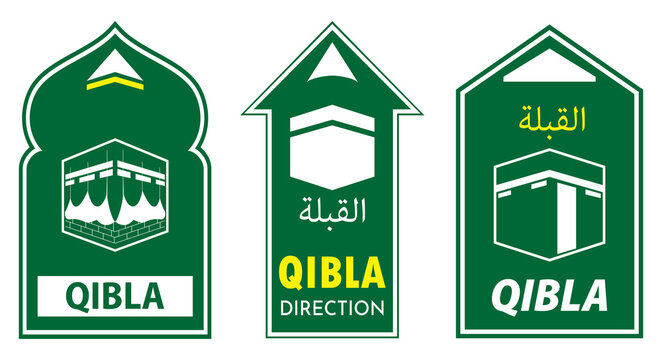 set of qibla sign for mosque or prayer room isolated. 3d Illustration