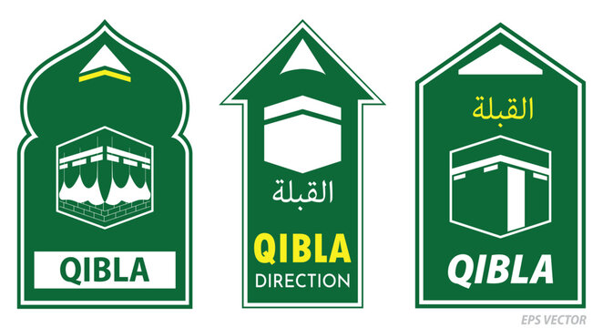 set of qibla sign for mosque or prayer room isolated. 3d Illustration