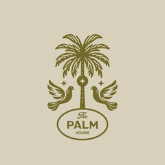 Palm trees and sun vintage logo design