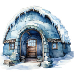 Watercolor Igloo Illustration, Generative Ai