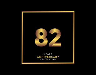 82 Year Anniversary With Gold Color Square