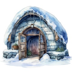 Watercolor Igloo Illustration, Generative Ai