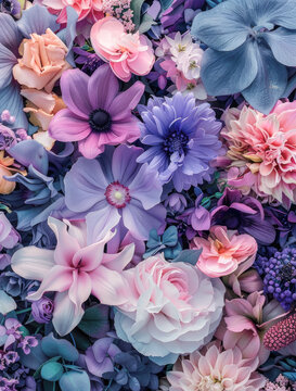Flat lay spring background of freshly picked field fragrant flowers. Colorful love concept copy space from herbarium, collection of dried plant specimens on canvas. Nature is waking up.