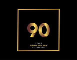 90 Year Anniversary With Gold Color Square