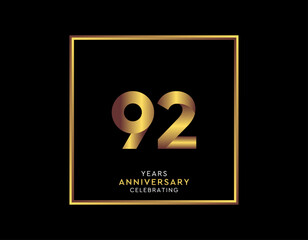 92 Year Anniversary With Gold Color Square
