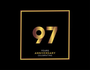 97 Year Anniversary With Gold Color Square - obrazy, fototapety, plakaty