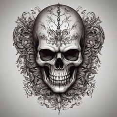 Free Skull with floral ornament and Vector illustration for tattoo or t-shirt design

