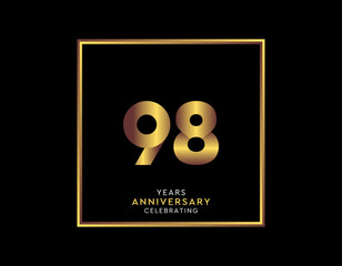 98 Year Anniversary With Gold Color Square