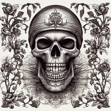 Free Skull with floral ornament and Vector illustration for tattoo or t-shirt design

