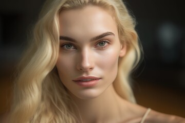 Naklejka premium Advertising Portrait of a Blonde Woman in Close-up