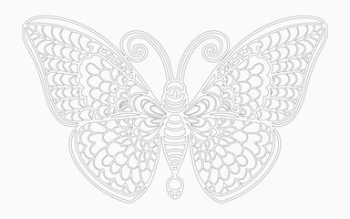 Butterfly coloring page for children and adults, black and white butterfly, butterfly illustration