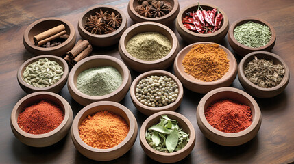 Obraz na płótnie Canvas Assortment of Spice-filled Bowls for Flavorful Cooking