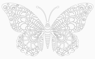 Butterfly coloring page for children and adults, black and white butterfly, butterfly illustration