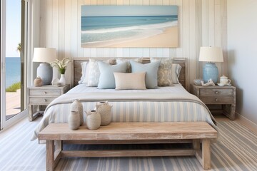 Classic Beach Palette: Wooden Furniture Beach-Inspired Bedroom Interiors