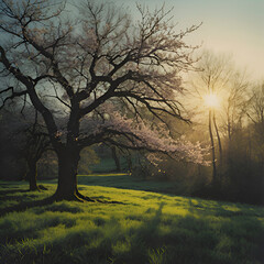 Fototapeta na wymiar Spring morning landscape painting