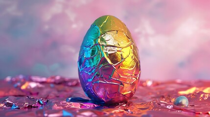 Easter egg wrapped in colorful foil paper - obrazy, fototapety, plakaty