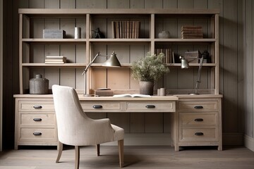 Solid Wood Board Farmhouse Chic Home Office Ideas with Writing Surface