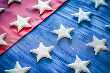 Fototapeta na wymiar stars creatively arranged around the US flag, June