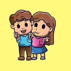 Cute illustration Couple Love Sign finger cartoon character icon . funny gift cartoon. Business icon concept. Flat cartoon style