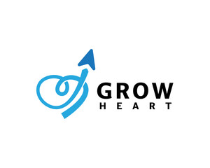 love heart line art with arrow up grow logo symbol design template illustration inspiration