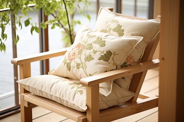 Japanese Tea Room Wooden Chair Floral Cushion Interior Design Inspiration